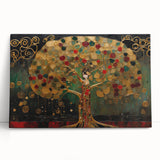 Abstract landscape wall art on stretched canvas, showcasing vibrant colors and fluid shapes, perfect for modern home decor. The artwork leans against a neutral backdrop, enhancing its artistic appeal.