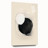 Abstract minimalist wall art displayed in a sleek acrylic frame, showcasing soft hues of blue and beige, ideal for modern home decor. The side view emphasizes its elegant design and lightweight structure, perfect for enhancing contemporary interiors.