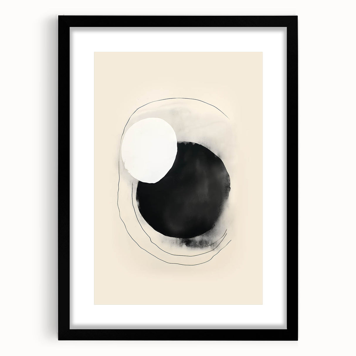 Abstract minimalist wall art framed with a white mat, featuring soft pastel colors and geometric patterns, perfect for modern home decor.