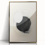 Framed abstract minimalist wall art with a gold-acrylic finish, showcasing geometric shapes and a sleek modern design, perfect for contemporary home decor.