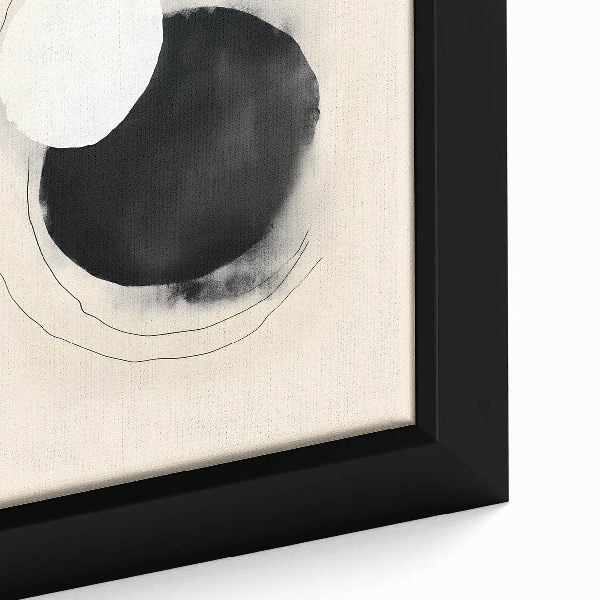 Close-up of a framed abstract minimalist wall art piece showcasing soft pastel colors and geometric shapes, perfect for modern decor and interior design.