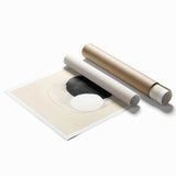 Abstract minimalist wall art print showcasing soft pastel tones and geometric shapes, elegantly rolled and packaged in a durable cardboard tube for easy shipping. Ideal for modern home decor.