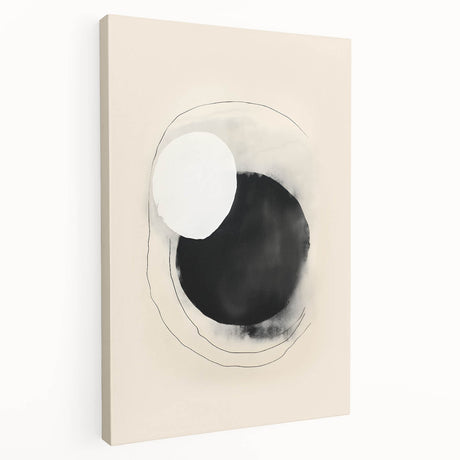 Abstract minimalist wall art on a stretched canvas, showcasing soft pastel colors and geometric shapes, ideal for modern home decor or gallery walls.