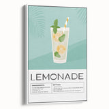 Vintage poster art featuring colorful food and drink illustrations on a large framed canvas, ideal for living room decor.