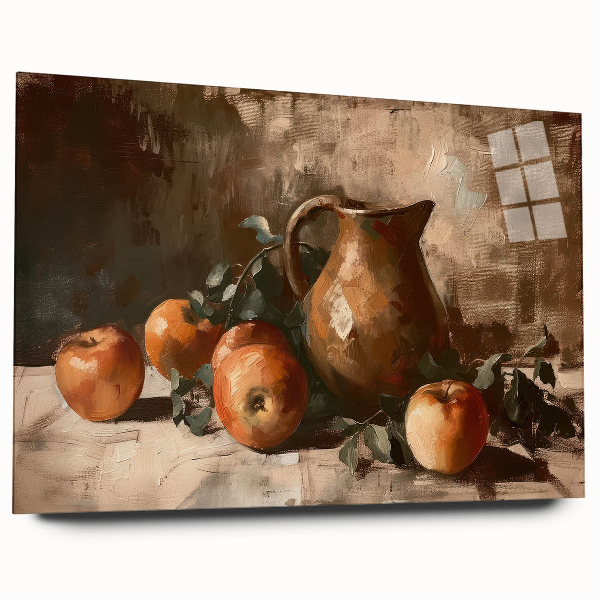 Large abstract wall art featuring an array of fruits in vibrant colors on acrylic glass.