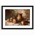 Extra large abstract art print featuring vibrant, colorful fruits on textured canvas, framed in black.