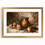 Extra large abstract art print featuring textured fruits in vibrant colors on a gold-framed canvas.