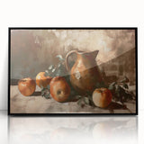 Large abstract wall art featuring assorted fruits in vibrant colors on a black acrylic framed print.