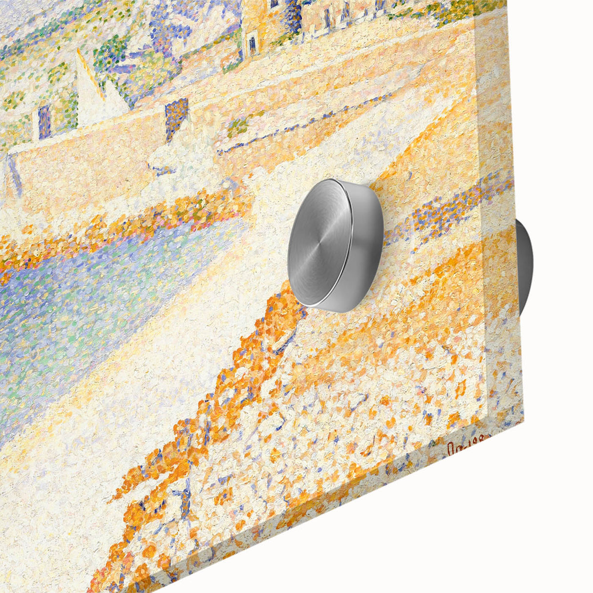 Pointillist Seaside Scene - Tranquil Modern Wall Art in Soft Colors