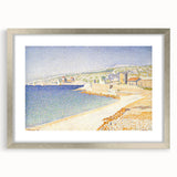 Pointillist Seaside Scene - Tranquil Modern Wall Art in Soft Colors