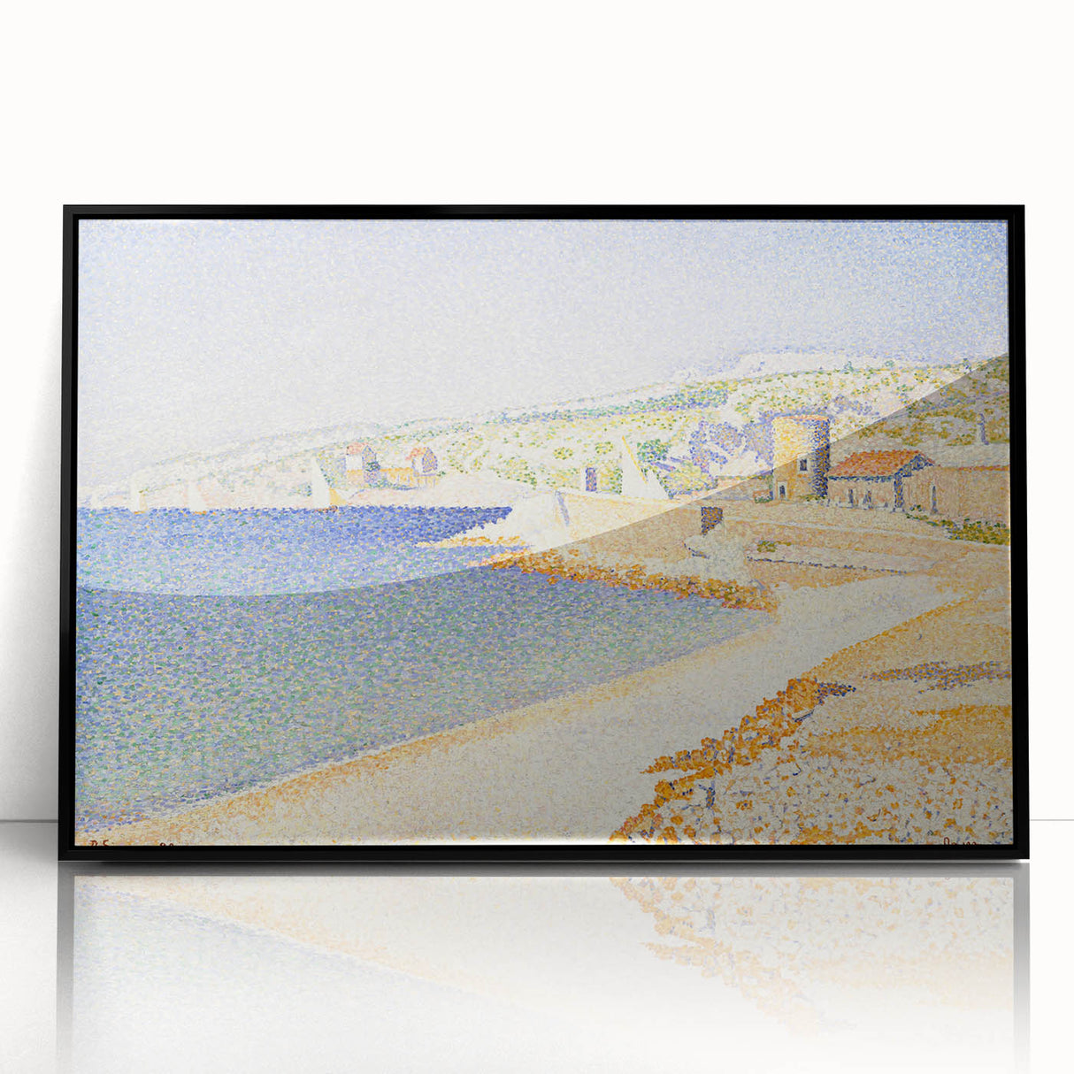 Pointillist Seaside Scene - Tranquil Modern Wall Art in Soft Colors