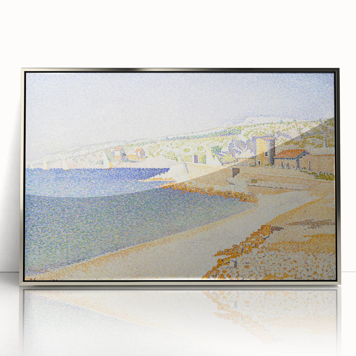 Pointillist Seaside Scene - Tranquil Modern Wall Art in Soft Colors