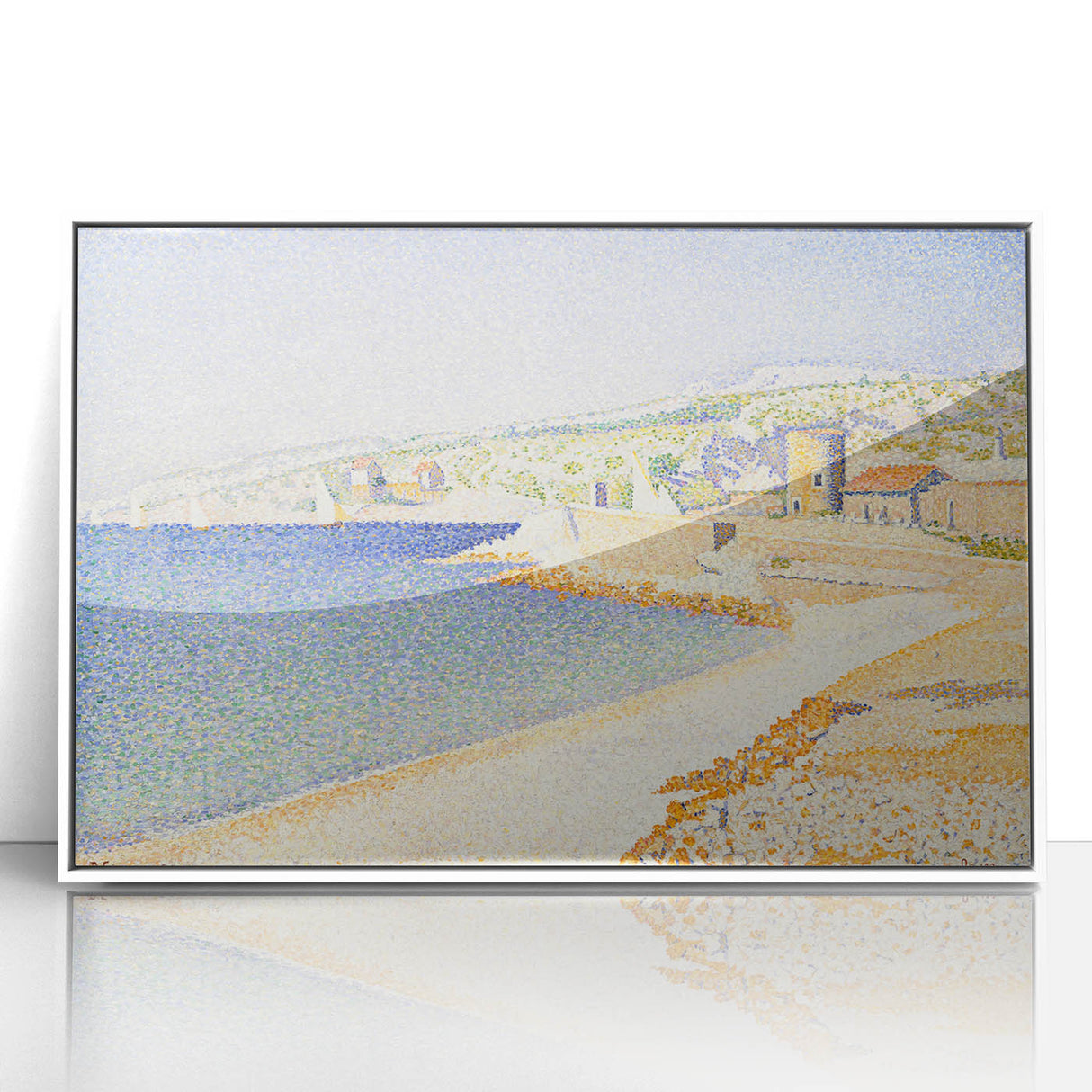 Pointillist Seaside Scene - Tranquil Modern Wall Art in Soft Colors