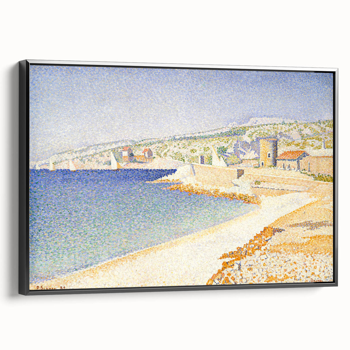 Pointillist Seaside Scene - Tranquil Modern Wall Art in Soft Colors