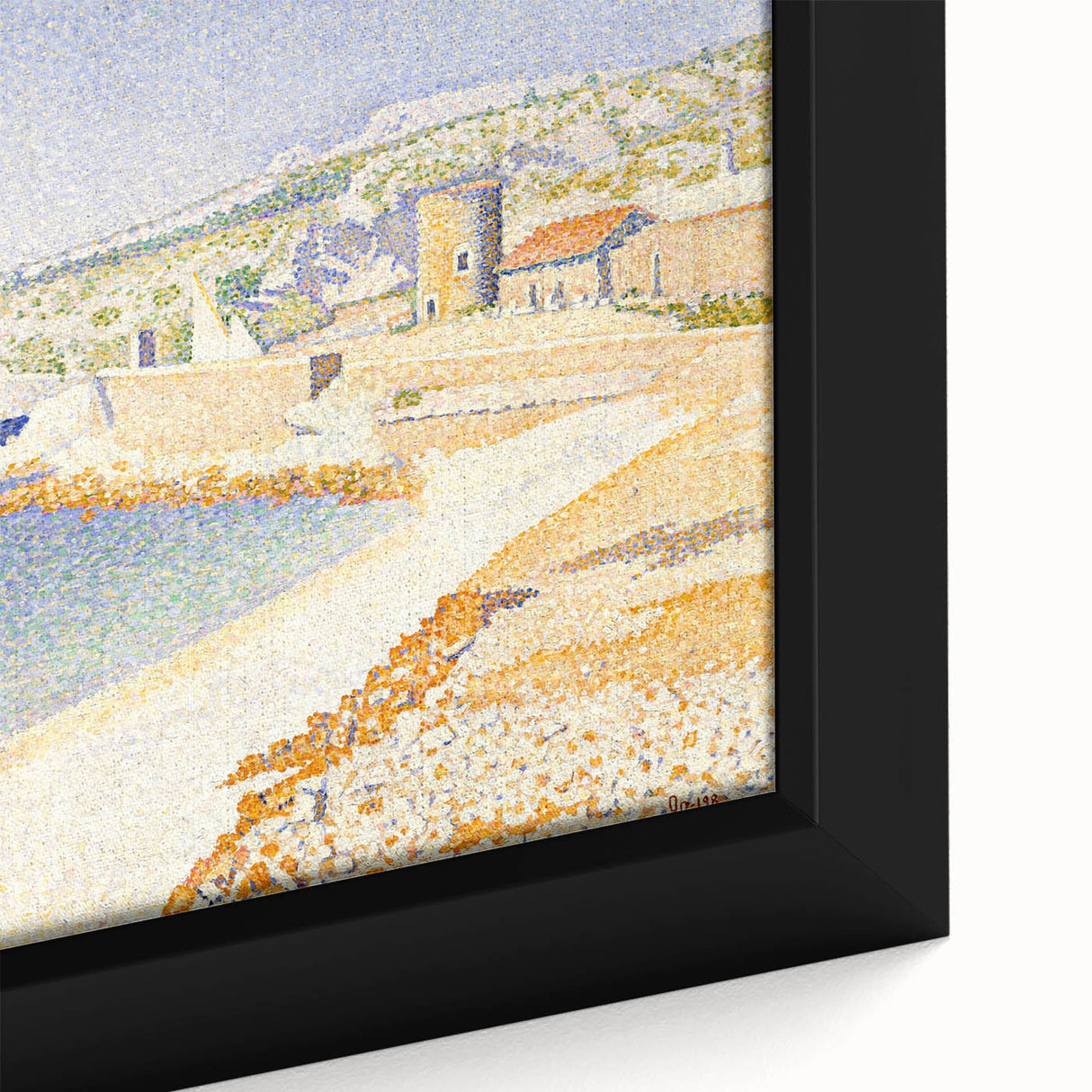 Pointillist Seaside Scene - Tranquil Modern Wall Art in Soft Colors
