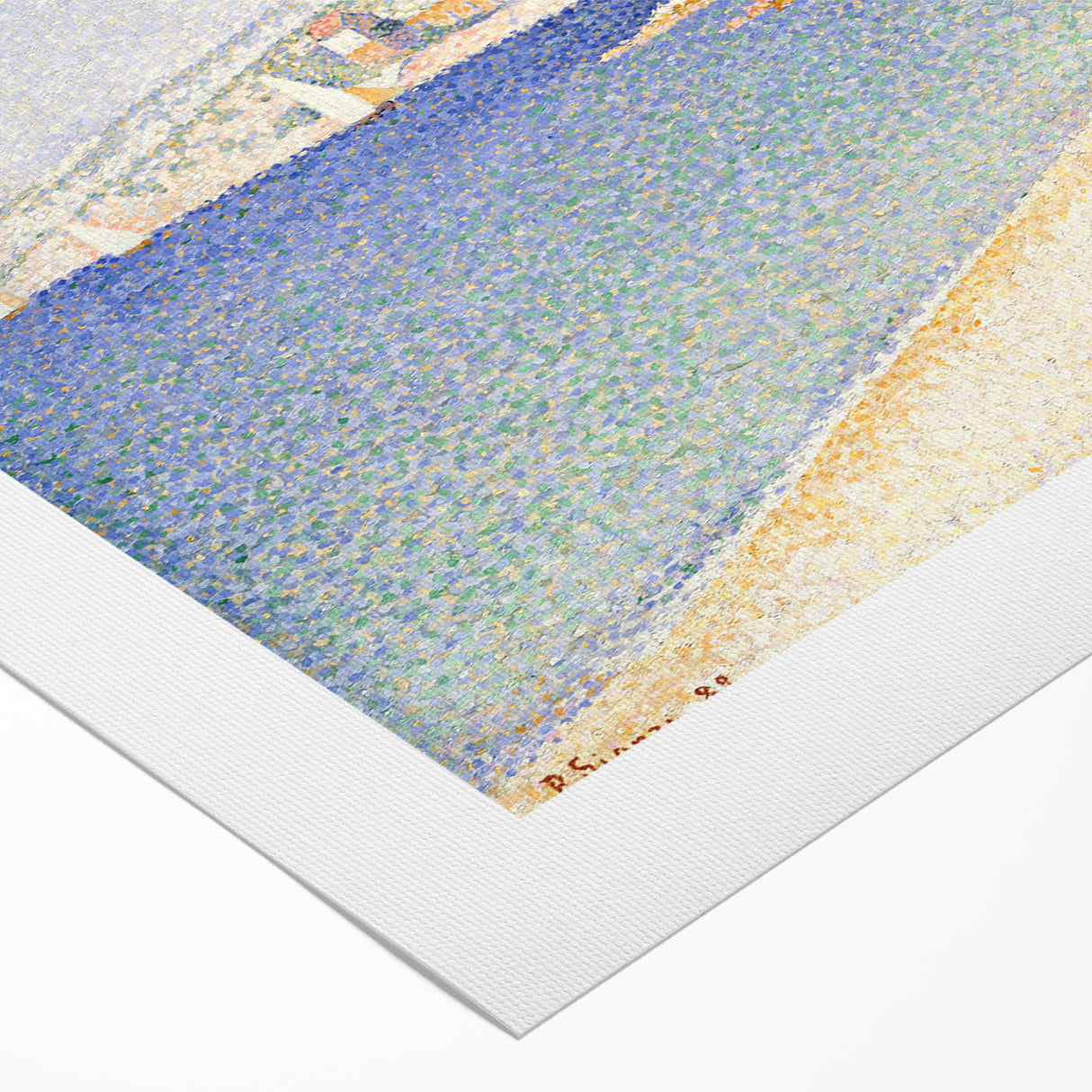 Pointillist Seaside Scene - Tranquil Modern Wall Art in Soft Colors