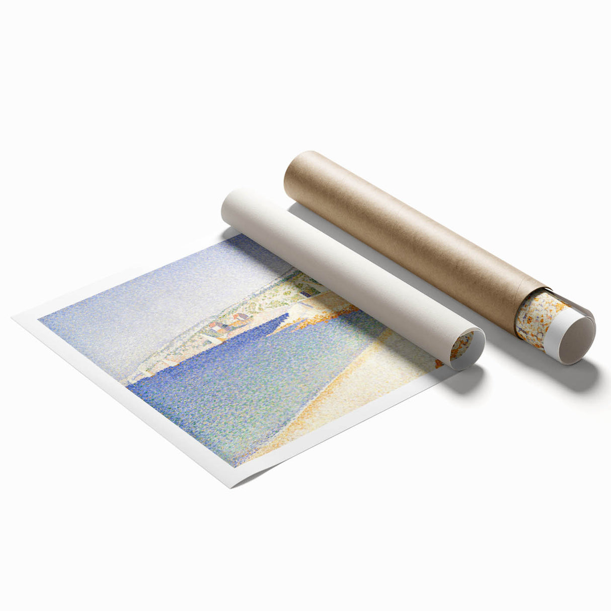 Pointillist Seaside Scene - Tranquil Modern Wall Art in Soft Colors