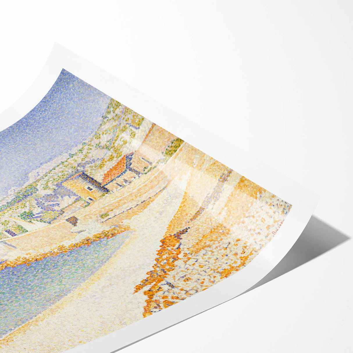 Pointillist Seaside Scene - Tranquil Modern Wall Art in Soft Colors
