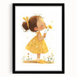 Smiling Girl with Flowers Art for Kids - Girls Bedroom Art