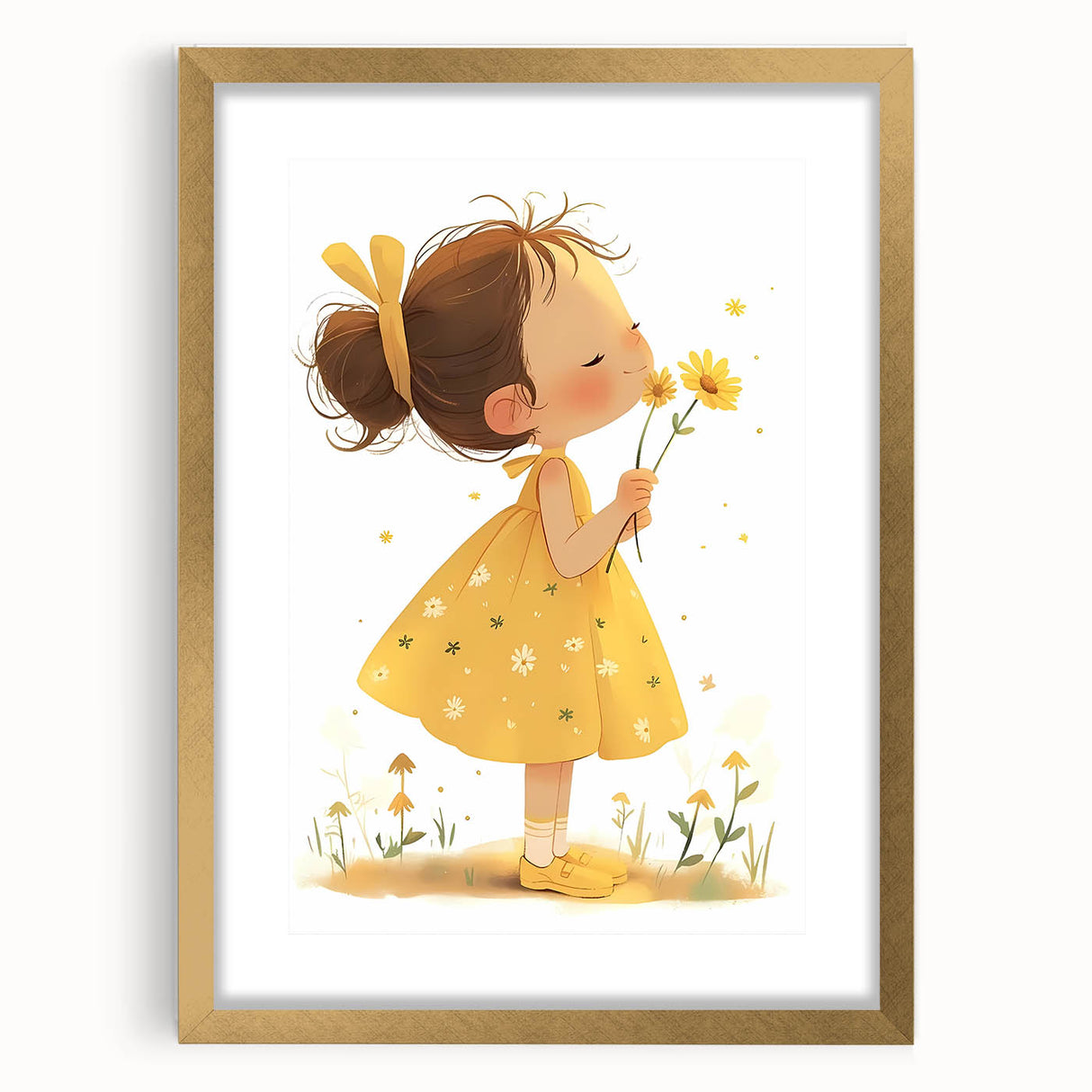 Smiling Girl with Flowers Art for Kids - Girls Bedroom Art