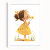Smiling Girl with Flowers Art for Kids - Girls Bedroom Art