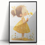 Smiling Girl with Flowers Art for Kids - Girls Bedroom Art