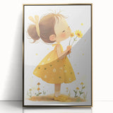 Smiling Girl with Flowers Art for Kids - Girls Bedroom Art
