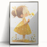 Smiling Girl with Flowers Art for Kids - Girls Bedroom Art