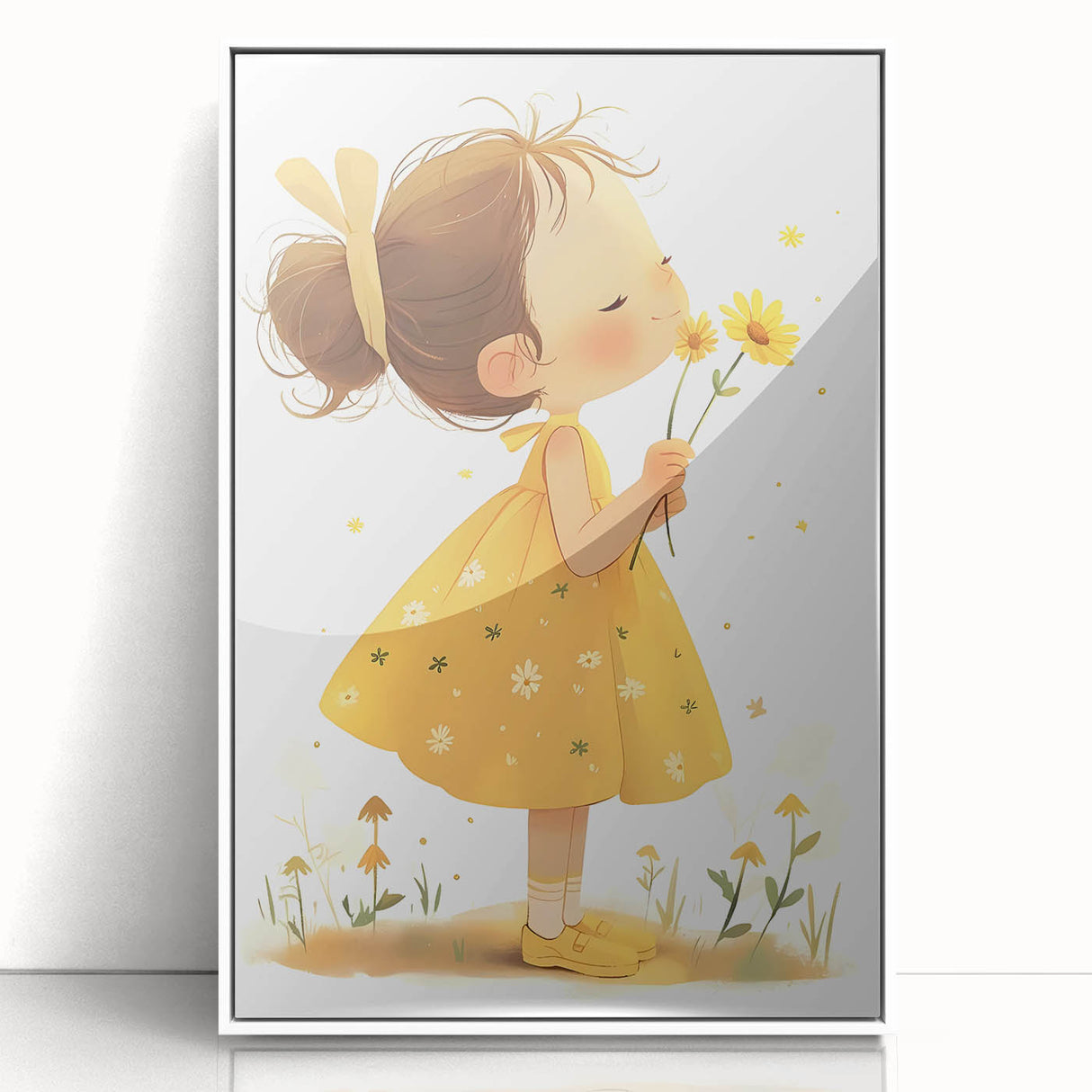 Smiling Girl with Flowers Art for Kids - Girls Bedroom Art