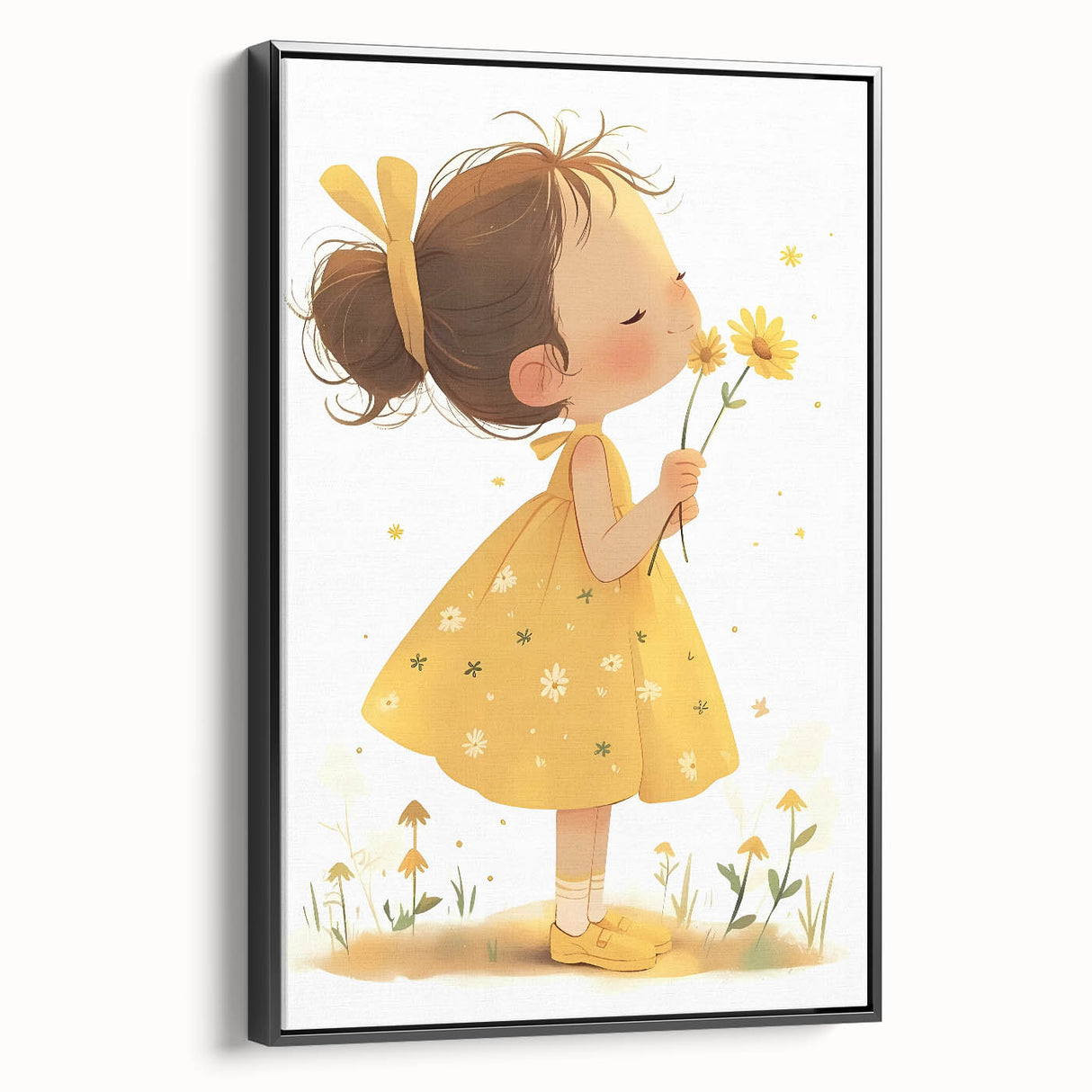 Smiling Girl with Flowers Art for Kids - Girls Bedroom Art