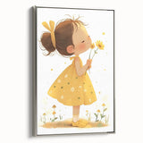 Smiling Girl with Flowers Art for Kids - Girls Bedroom Art