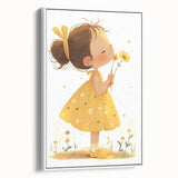 Smiling Girl with Flowers Art for Kids - Girls Bedroom Art