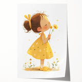 Smiling Girl with Flowers Art for Kids - Girls Bedroom Art
