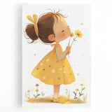 Smiling Girl with Flowers Art for Kids - Girls Bedroom Art