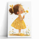 Smiling Girl with Flowers Art for Kids - Girls Bedroom Art