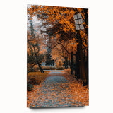 Large abstract wall art in warm autumn hues on acrylic glass, suitable for bedroom or dining room decor.
