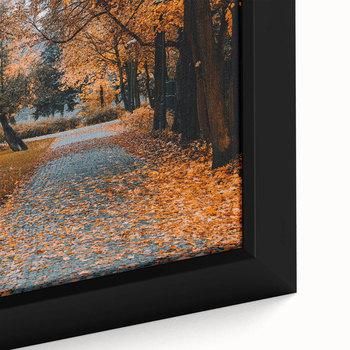 Extra large framed canvas featuring textured black wall art with colorful, abstract fall motifs, ideal for living room decor.