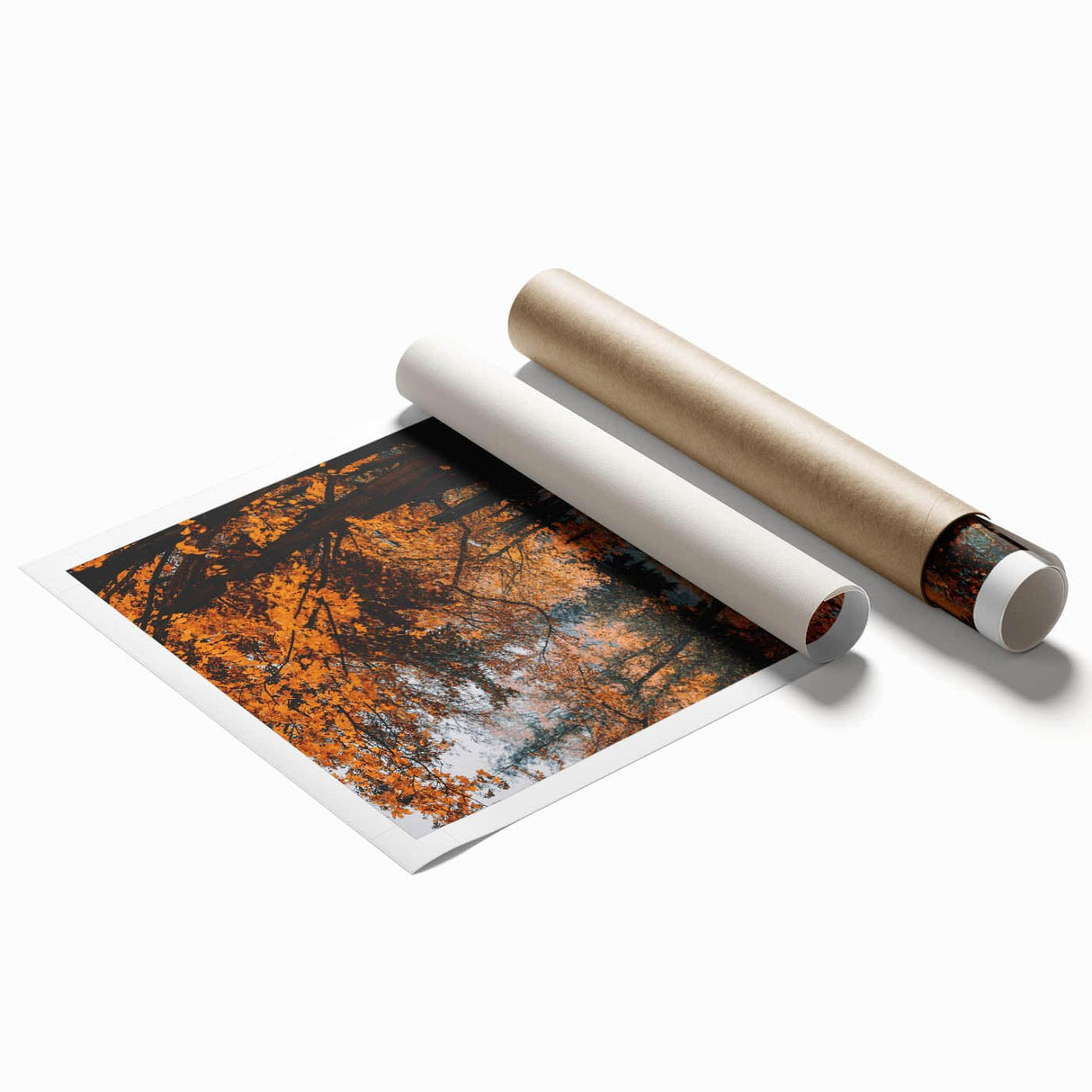 Extra large rolled print featuring a muted color palette of autumnal floral art.