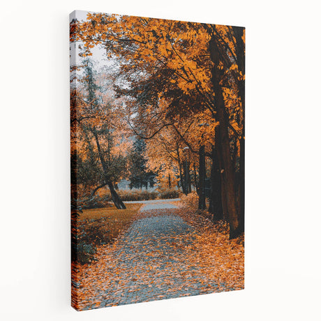 Autumn-themed abstract painting on stretched canvas, featuring warm orange and brown tones, suitable for kitchen wall art.