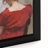 Close-up of a vibrant abstract figurative framed canvas showcasing dynamic colors and textures, perfect for modern home decor, enhancing any living space.