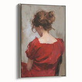 Abstract figurative framed canvas artwork with a silver frame, showcasing vibrant colors and fluid shapes, perfect for modern home decor. The side view highlights the sleek design and elegant finish, ideal for enhancing any living space.