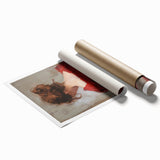 Abstract figurative art print showcasing vibrant colors and dynamic shapes, rolled and ready for display, emphasizing modern artistic expression in home decor.