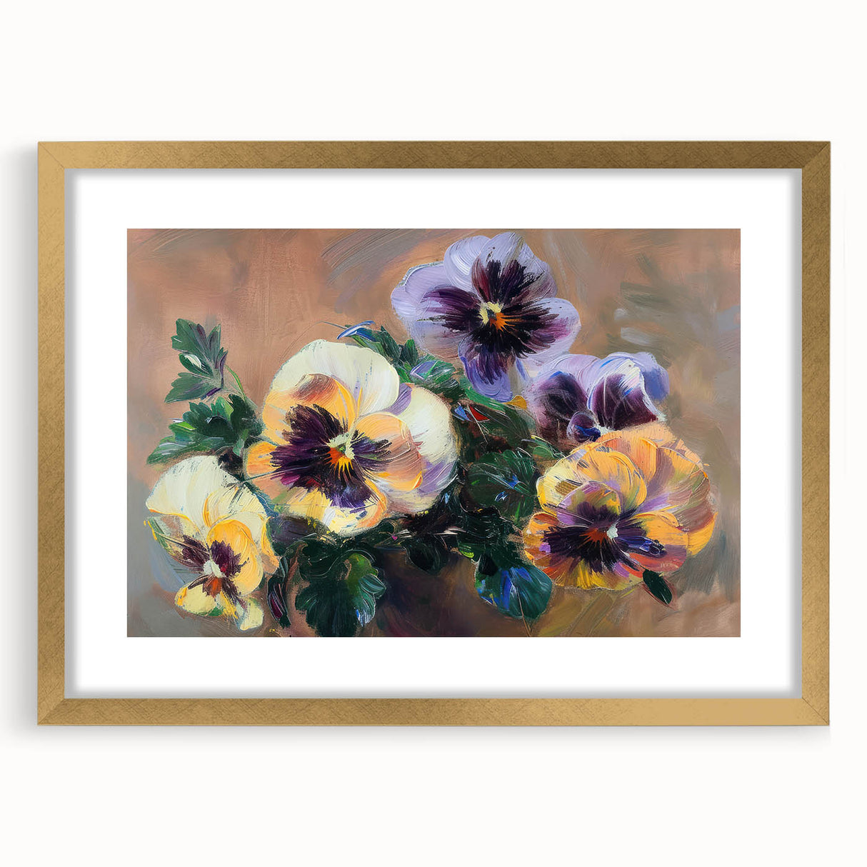 Abstract floral art print framed in elegant gold, showcasing vibrant colors and intricate designs, perfect for modern home decor and interior styling.