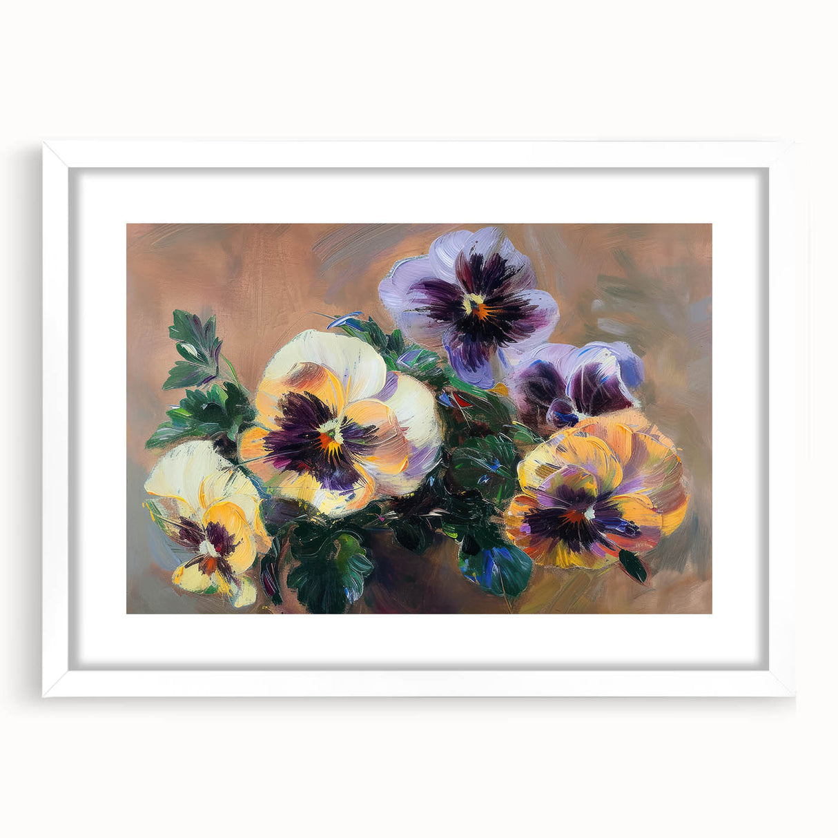 Abstract floral art print in a white frame with a mat, showcasing vibrant colors and intricate patterns, ideal for modern home decor. Perfect addition to brighten any room.