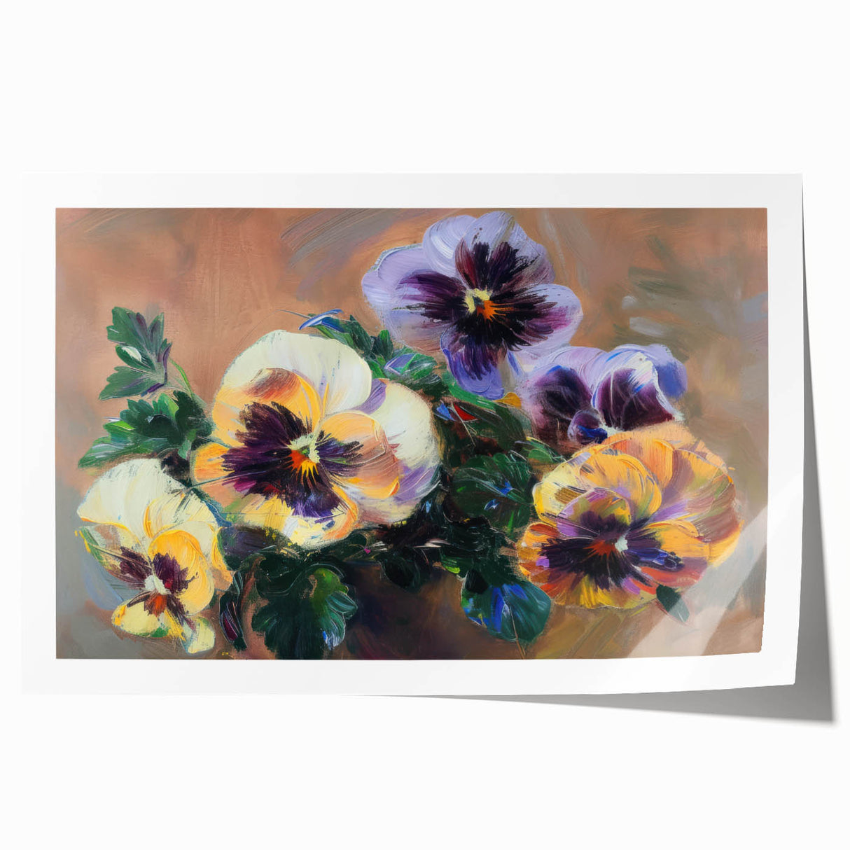 Abstract floral design rolled print featuring vibrant colors of pink, blue, and yellow; perfect for home decor or art enthusiasts, packaged securely in a tube.
