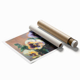 Abstract floral design rolled print featuring vibrant colors like pink, blue, and yellow, showcasing intricate patterns, ideal for modern home decor.