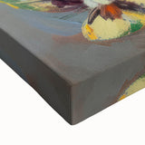 Close-up of vibrant abstract floral design on stretched canvas, showcasing rich colors and intricate details, ideal for modern home decor.