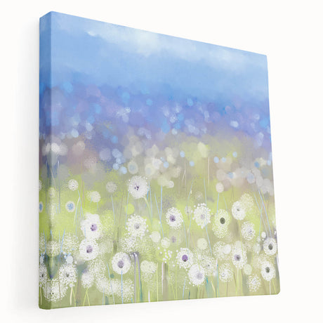 Abstract floral stretched canvas art showcasing vibrant colors and intricate designs, perfect for modern home decor. Side view highlights depth and texture.