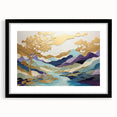 Abstract landscape wall art framed in black with a white mat, showcasing vibrant colors and fluid shapes, perfect for modern home decor. Ideal for enhancing living spaces or offices with artistic flair and visual interest.