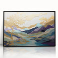 Abstract landscape wall art framed in black acrylic, showcasing vibrant colors and dynamic shapes, perfect for modern home decor and interior design aesthetics.